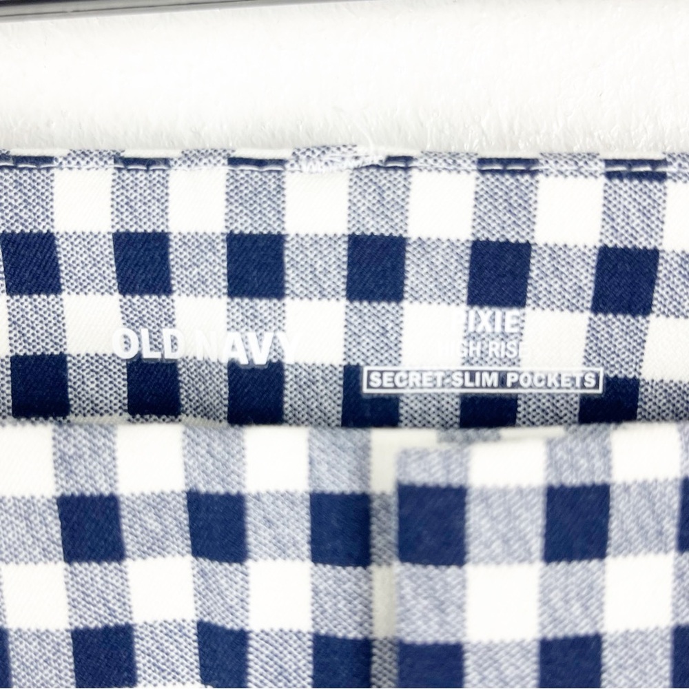 OLD NAVY Blue White Gingham Checkered Plaid Pixie High Rise Cropped Pants  12 - Picture 7 of 12
